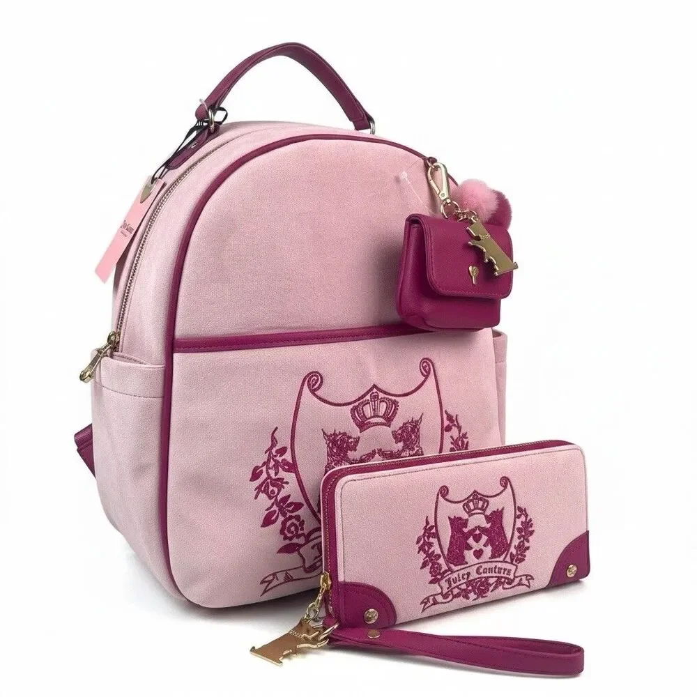 Juicy Couture New Love Chapter Backpack Wristlet Wallet Scottie Dog Charm Velvet